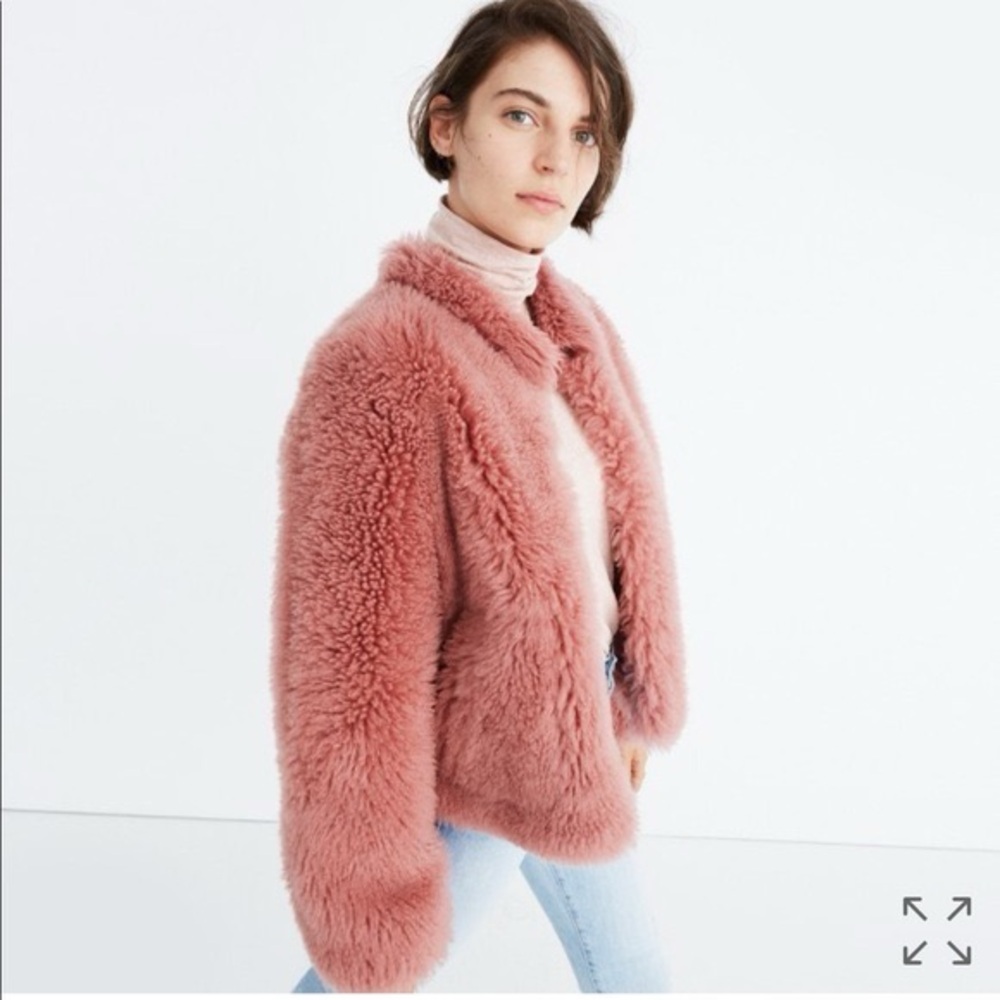 Madewell Mongolian Shearling Jacket in Porcelain Pink